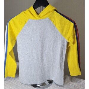 Mini Boden‎ Colorblock Hoodie Kids 8–9Y Yellow Gray Stripe Cotton Lightweight